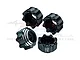Four black GPM Racing aluminium wheel hex adapters for RC cars, featuring a 17mm hex design and laser-etched branding on a white background.