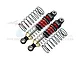 Two GPM Racing red and black adjustable aluminium RC shock absorbers with two separate black coil springs on a white background.