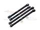 Four black aluminium RC suspension linkages from GPM Racing with silver metal pivot balls and two small washers.