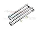 Four silver GPM Racing aluminium lower chassis linkages for RC cars, arranged diagonally with two small metal washers.