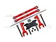 GPM Racing red aluminium rear sway bar set for RC cars, including linkages, mounting brackets, screws, and hardware on a white background.