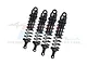 Four black GPM Racing aluminium RC shock absorbers arranged in a row against a white background.