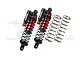 Two GPM Racing red and black aluminium piggyback shock absorbers with two additional silver coil springs on a white background.