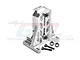 GPM Racing silver aluminium back motor mount for RC cars, shown with included screws and washers against a white background.