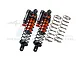 Two orange and black GPM piggyback RC shock absorbers with two additional silver coil springs on a white background.