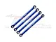 Four blue anodized aluminium suspension linkages from GPM Racing, featuring laser-etched branding and 7075 material markings.