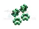 Four green anodized aluminium wheel hex adapters for RC cars, featuring a splined inner bore and GPM Racing branding.