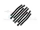 A set of six black aluminium RC suspension linkages with black plastic rod ends, arranged diagonally on a white background.