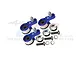 Three blue anodized aluminium 25T servo horns with ball joints, screws, and washers on a white background.