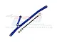 GPM Racing blue anodized aluminium steering linkage set for RC cars, featuring metal rods, screws, and nuts against a branded background.