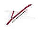 GPM Racing red anodized aluminium steering linkage set for RC cars, including metal rods, screws, and nuts.