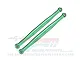 Two green anodized aluminium steering tie rod links from GPM Racing, featuring metal ball ends and engraved branding.