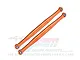 Two orange anodized aluminium steering tie rod links with silver metal pivot balls, featuring GPM branding and 7075 material marking.