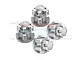 Four silver GPM Racing aluminium wheel nuts for RC cars, featuring a 7075 alloy engraving on the top surface.