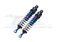 Two GPM Racing blue and black adjustable aluminium RC shock absorbers on a white background with a faint GPM logo watermark.