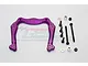 GPM Racing purple anodized aluminium front shock tower with included screws, nuts, and spacers on a white background.