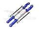Two blue aluminium adjustable camber links from GPM Racing with included screws and nuts, displayed against a branded background.