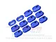 A set of blue anodized aluminium chain tension adjusters for RC motorcycles, featuring various numerical markings and the GPM Racing logo.