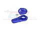 GPM Racing blue aluminium 25T servo saver assembly components on a white background.