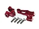 GPM Racing red anodised aluminium front axle linkage mounts for RC cars, including four mounting screws.
