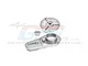 GPM Racing silver aluminium 25T servo saver assembly components on a white background.