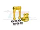 GPM Racing gold anodized aluminium C-hub and pull rod set with six included ball bearings on a white background.
