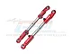 Two red GPM Racing adjustable aluminium camber links for RC cars, featuring silver central turnbuckles and engraved 7075 markings.