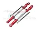 Two red GPM Racing adjustable aluminium camber links with screws and nuts on a white background.