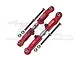 Two red anodized aluminium adjustable camber links for RC cars by GPM Racing, shown with mounting screws and nuts against a white background.