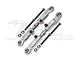 Two silver aluminium adjustable camber links by GPM Racing with included screws and nuts against a white background.