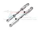 Two silver GPM Racing aluminium rear camber links for RC cars, featuring adjustable turnbuckle design and 7075 alloy markings.