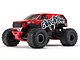 ARRMA Gorgon 4X2 Mega 550 RC Monster Truck in red, featuring large off-road tires and bold Gorgon branding on the side, isolated on a white background.