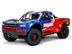 ARRMA Mojave 4S BLX RC short course truck in blue and red livery on a white background.
