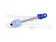 GPM Racing blue aluminium and steel shock absorber shaft for RC cars on a white background.