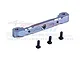 GPM Racing silver 7075 aluminium front upper suspension mount for RC cars with three included black screws.