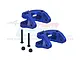 Two blue anodized aluminium front hub carriers (C-hubs) with two black screws and two black nuts on a white background.