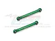 Two green anodized aluminium RC car suspension linkages with ball ends, featuring GPM branding and 7075 markings.
