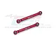 Two red anodized aluminium rear suspension linkages for RC cars by GPM Racing, featuring ball ends and laser-etched branding.