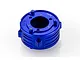 A blue anodized aluminium flywheel housing for RC cars by GPM Racing, featuring a circular design with mounting points and engraved text.