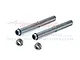 A pair of silver GPM Racing 7075 aluminium fork tubes with matching threaded collars for RC motorcycles.