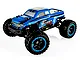 A studio shot of the BlackZon Slyder MT Turbo 1/16 scale RC monster truck in blue, featuring aggressive off-road tires and black racing stripes.