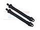 Two black GPM Racing RC rear suspension travel limit straps with black aluminium mounting buckles, shown against a white background.