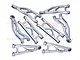 A set of eight silver aluminium RC suspension arms from GPM Racing, arranged on a white background with a faint GPM logo watermark.