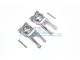 Two grey aluminium rear hub carriers for RC cars by GPM Racing, shown with two mounting screws on a white background.