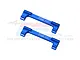 Two blue anodized aluminium GPM Racing crossbar shock mounts for RC cars, featuring engraved branding and material grade 7075.