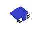 A blue anodized aluminium GPM Racing servo mount or radio deck with four black hex screws on a white background.