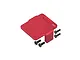 A red anodized aluminium GPM servo mount or radio deck with four black hex screws, isolated on a white background.