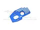 GPM Racing blue anodised aluminium motor mounting plate for RC cars, featuring machined silver accents and GPM branding.