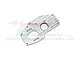 Silver aluminium motor mounting plate for RC cars by GPM Racing, featuring machined cooling fins and mounting holes.