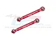 Two red anodized aluminium steering rods from GPM Racing with metal ball ends, displayed against a faint GPM logo background.